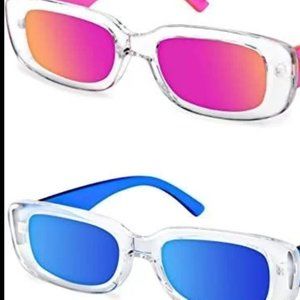 Rectangle Sunglasses for Women, Pink / Blue Trendy Retro Women Sunglasses